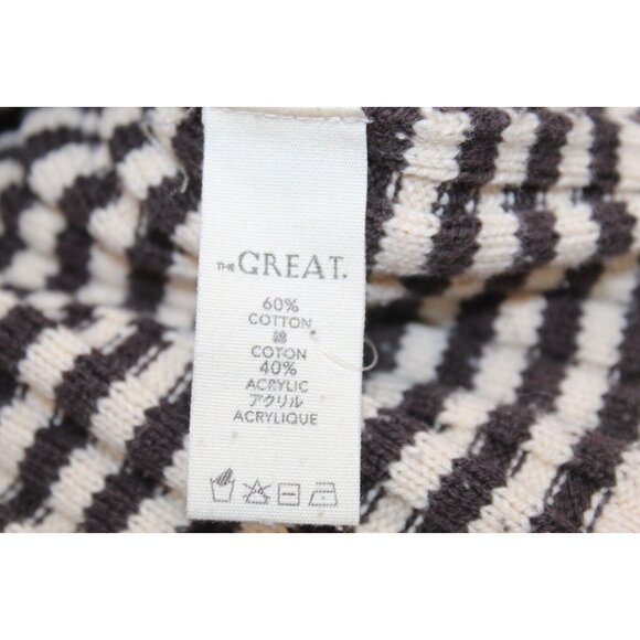 The Great. The Mini Striped Cardigan Sweater Knit Cream Woodsmoke Size 0 XS - Picture 9 of 9